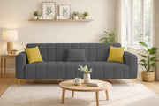 Velour Modern Velvet Sofa, Tufted Design Upholstered 3 Seater Sofa Set for Living Room, (Black Colour) Premium Velvet Fabric Sofa