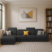 Orion LHS 6 Seater L Shape Sofa Set for Living Room (Black Colour) Premium Fabric Sofa