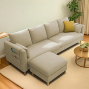 Robben 3 Seater Sofa Set with Center Table for Living Room (Cream Colour) Premium Fabric Sofa