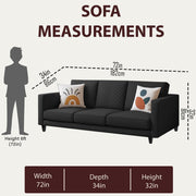 Casaliving Mikasa 3 Seater Sofa Set for Living Room (Black Colour Fabric) Premium Fabric Sofa