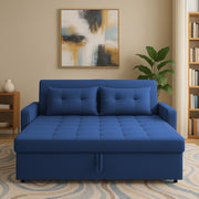Treshta 2 Seater Pull-Out Premium Fabric Sofa Cum Bed Sofa Set for Living Room (Blue Fabric Color) Premium Fabric Sofa Set for Living Room