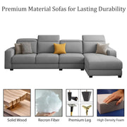 Orion RHS 6 Seater L Shape Sofa Set for Living Room (Grey Colour) Premium Fabric Sofa