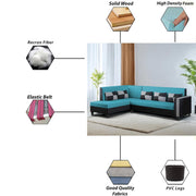 Nordy LHS 6 Seater L Shape Sofa Set for Living Room (Turquise Black Colour) Premium Fabric Sofa Set