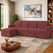 Casaliving Treshta 6 Seater LHS L - Shape Pull-Out Sofa Cum Bed Sofa for Living Room (Dark Grey Fabric Color) Premium Fabric Sofa Set for Living Room Sofa Cum Bed
