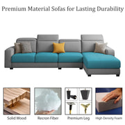 Orion RHS 6 Seater L Shape Sofa Set for Living Room (Turquise Grey Colour) Premium Fabric Sofa