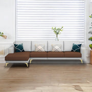 Falco LHS 6 Seater L Shape Sofa Set for Living Room (Brown Grey Fabric) Premium Fabric Sofa