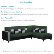Nordy RHS 6 Seater L Shape Sofa Set for Living Room (Green Black Colour) Premium Fabric Sofa Set