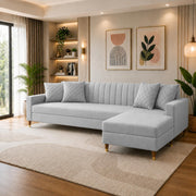 Casaliving Grejoy 4 Seater L Shape Convertible Sofa Set for Living Room, 3 Seater & Ottoman Modular Sectional Couch for Small Space (Aqua Blue) Colour Premium Velvet Fabric Sofa