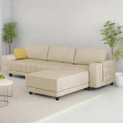 Linus RHS 4 Seater L Shape Sofa Set for Living Room (Cream Fabric) Premium Fabric Sofa