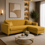 Casaliving Oliveira 4 Seater L Shape Convertible Sofa Set for Living Room, 3 Seater & Ottoman Modular Sectional Couch for Small Space (Yellow) Fabric