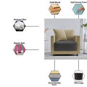 Dominic 1 Seater Sofa Set for Living Room (Black Grey Fabric) Premium Fabric Sofa