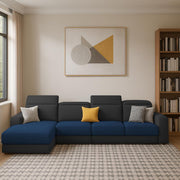 Orion LHS 6 Seater L Shape Sofa Set for Living Room (Blue Black Colour) Premium Fabric Sofa