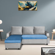 Asper LHS 4 Seater L Shape Sofa Set for Living Room (Turquise Grey Fabric) Premium Fabric Sofa