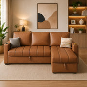 Casaliving Glanie LHS 4 Seater Corner Sofa Cum Bed for Living Room with Storage (Beige Fabric) Leatherette Fabric Sofa with Cup Holder