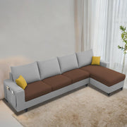 Casaliving Porto LHS 6 Seater L Shape Sofa Set for Living Room (Black Fabric) Premium Velvet Fabric