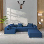 Sheron U Shaped Compressed Sofa Set for Living Room with Spacious Boucle Couch Set Living Rooms, (Blue Fabric) Premium Fabric U Shape Sofa for Living Room