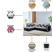 Nordy LHS 6 Seater L Shape Sofa Set for Living Room (Grey Black Colour) Premium Fabric Sofa Set