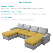 Rone 6 Seater L-Shaped & U-Shaped Sofas Set for Living Room – (Yellow Grey Colour Fabric) Premium Comfort Sofa