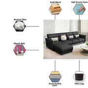 Casaliving Skynet LHS 6 Seater L Shape Sofa Set for Living Room (Black Colour) Premium Fabric Sofa Set