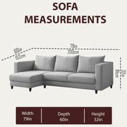 Mikasa 4 Seater LHS L Shape Sofa Set for Living Room (Grey Fabric) Premium Fabric Sofa Set for Living Room
