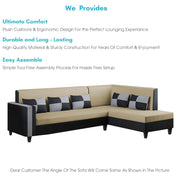 Nordy RHS 6 Seater L Shape Sofa Set for Living Room (Cream Black Colour) Premium Fabric Sofa Set
