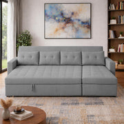 Casaliving Treshta 6 Seater LHS L - Shape Pull-Out Sofa Cum Bed Sofa for Living Room (Dark Grey Fabric Color) Premium Fabric Sofa Set for Living Room Sofa Cum Bed
