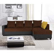 Rio 6 Seater L Shape Sofa for Living Room | Color - Black Brown Fabric| Right Side Sofa
