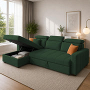Casaliving Gagnon LHS 4 Seater L Shape Corner Sofa Cum Bed for Living Room with Storage (Black Fabric) Premium Fabric Sofa Cum Bed