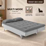 Casaliving Danny Sofa Cum Bed for Living Room Premium Fabric Sofa New 3 Seater Sofa Cum Bed Velvet Fabric with 2 Cushions and Suitable for All Indoor (Black Grey)