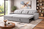 Casaliving Treshta 4 Seater LHS L - Shape Pull-Out Sofa Cum Bed with Storage Sofa for Living Room (Brown Fabric Color) Premium Fabric Sofa Set for Living Room Sofa Cum Bed