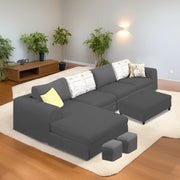Badger RHS 8 Seater L Shape Sofa Set with Center Table for Living Room (Grey Fabric) Premium Fabric Sofa