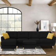 Lizel LHS 6 Seater L Shape Sofa Set with Center Table for Living Room (Black Fabric) Premium Velvet Fabric Sofa