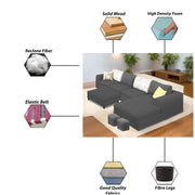 Badger RHS 8 Seater L Shape Sofa Set with Center Table for Living Room (Grey Fabric) Premium Fabric Sofa
