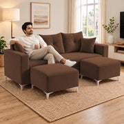 Casaliving Euron 4 Seater L Shape Convertible Sofa Set for Living Room, 3 Seater & 2 Ottoman Modular Sectional Couch for Small Space (Black Colour) Fabric