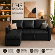 Casaliving Glanie LHS 4 Seater Corner Sofa Cum Bed for Living Room with Storage (Beige Fabric) Leatherette Fabric Sofa with Cup Holder