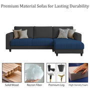 Oslo 4 Seater RHS L Shape Sofa Set for Living Room (Blue Black Fabric) Premium Fabric Sofa Set for Living Room