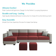 Aden LHS 6 Seater L Shape Sofa Set with 2 Puffy for Living Room (Maroon Grey Colour Fabric) Premium Fabric Sofa Set for Living Room