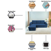 Casaliving Grance LHS 4 Seater Corner Sofa Cum Bed for Living Room with Storage (Blue Fabric) Premium Fabric Sofa