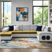 Auren 12 Seater L-Shape Comfortable Sectional Sofa Set with Ottoman for Living Room (Black Grey) Premium Fabric Sofa