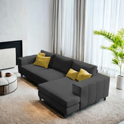 Scrembel RHS 4 Seater L Shape Sofa Set for Living Room (Black Fabric) Premium Fabric Sofa