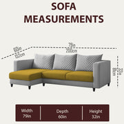 Mikasa 4 Seater LHS L Shape Sofa Set for Living Room (Yellow Grey Fabric) Premium Fabric Sofa Set for Living Room