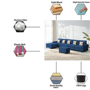 Casaliving Mentor LHS 8 Seater L Shape Sofa Set with Center Table for Living Room (Blue Colour) Premium Fabric Sofa Set