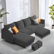 Casaliving Stanly LHS 6 Seater L Shape Sofa Set for Living Room (Black Fabric)