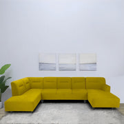 Ragno 8 Seater U Shape Sofa Set for Living Room (Yellow Fabric) Premium Fabric Sofa