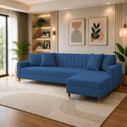 Casaliving Grejoy 4 Seater L Shape Convertible Sofa Set for Living Room, 3 Seater & Ottoman Modular Sectional Couch for Small Space (Aqua Blue) Colour Premium Velvet Fabric Sofa