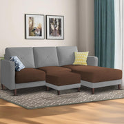 Swaloni RHS 4 Seater L Shape Sofa Set with Center Table for Living Room (Brown Grey) Premium Fabric Sofa