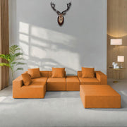 Sheron U Shaped Compressed Sofa Set for Living Room with Spacious Boucle Couch Set Living Rooms, (Orange Fabric) Premium Fabric U Shape Sofa for Living Room