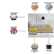Inclair LHS 6 Seater L Shape Sofa Set for Living Room (Yellow Grey Fabric) Premium Fabric Sofa