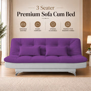 Casaliving Danny Sofa Cum Bed for Living Room Premium Fabric Sofa New 3 Seater Sofa Cum Bed Velvet Fabric with 2 Cushions and Suitable for All Indoor (Black Grey)