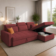 Casaliving Gagnon LHS 4 Seater L Shape Corner Sofa Cum Bed for Living Room with Storage (Black Fabric) Premium Fabric Sofa Cum Bed